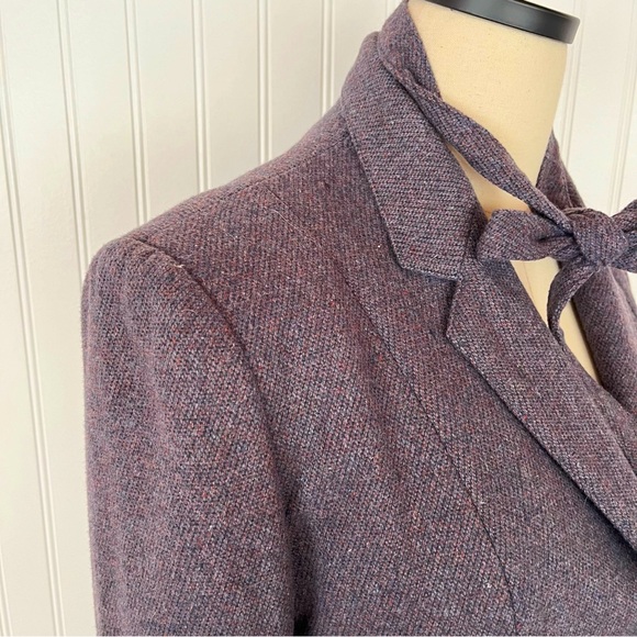 Vintage Purple Suit Matching Skirt and Blazer Coord Set Neck Tie Wool Career - Picture 6 of 12